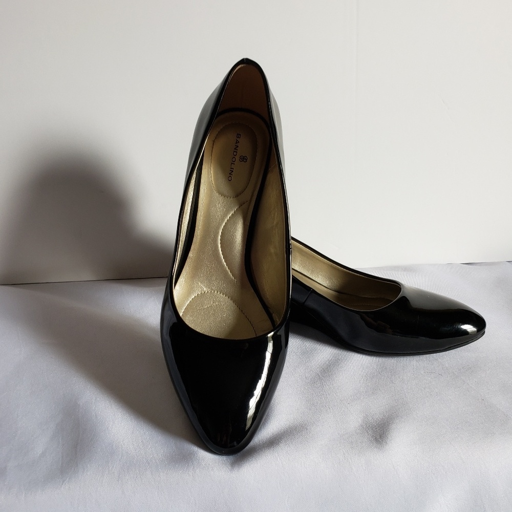 Black patent Bandalino wedges